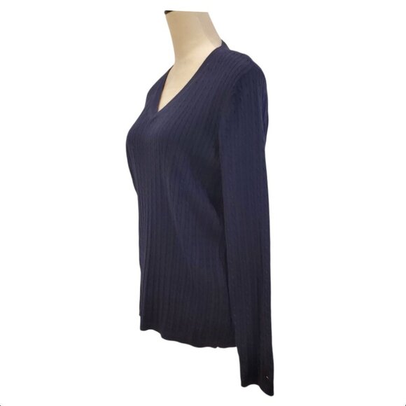 NWT TOMMY HILFIGER SZ L Women's 100% Cotton Knit Cable Knit Ivy Sweater in Navy - Picture 5 of 10